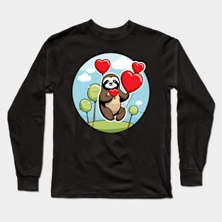 Sloth Heart Balloon - Valentines Day Long Sleeve T-Shirt